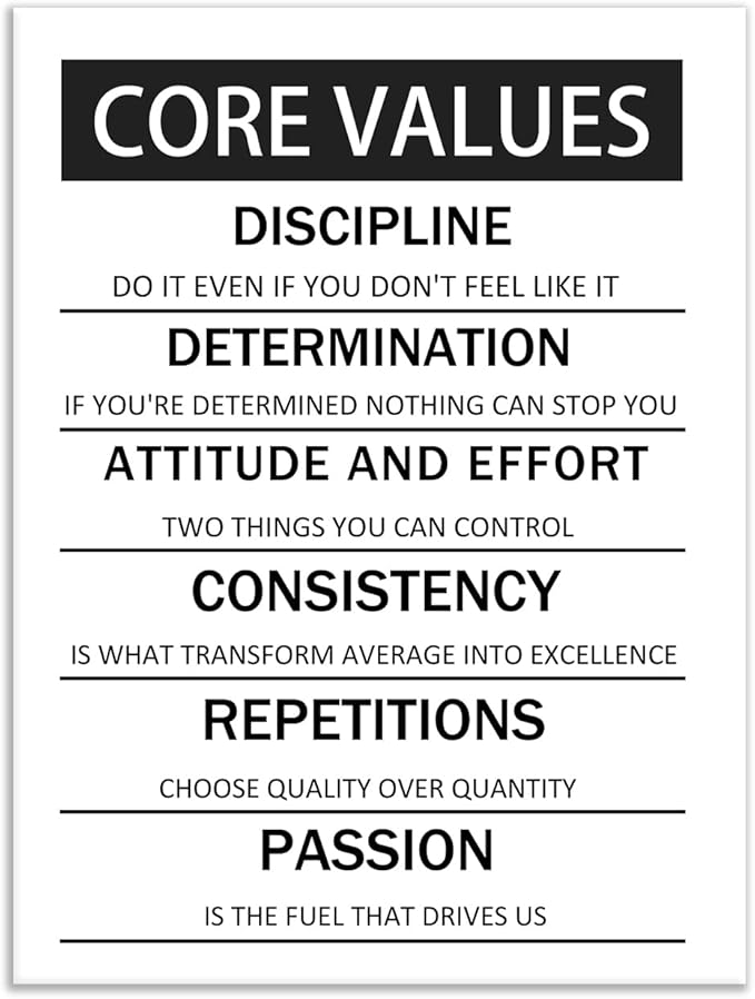 Motivational Poster Core Values Inspirational Canvas Wall Art Black and White Painting Artwork for Living Room Office Modern Home Decor Prints Pictures Wall Decor Framed Ready to Hang [18''W x 24''H]