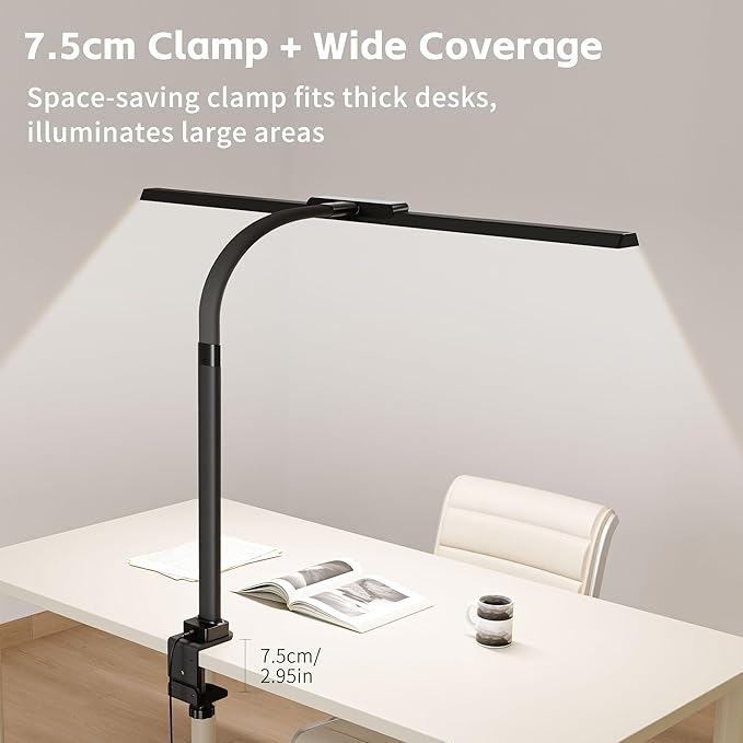 Architect Desk Lamp with Clamp, Eye-Caring Clip on Desk Lights for Home Office, Touch Control Dimmable LED Computer Light with Color Changing, 24W Bright Desktop Lamp for Drawing Crafts, Black