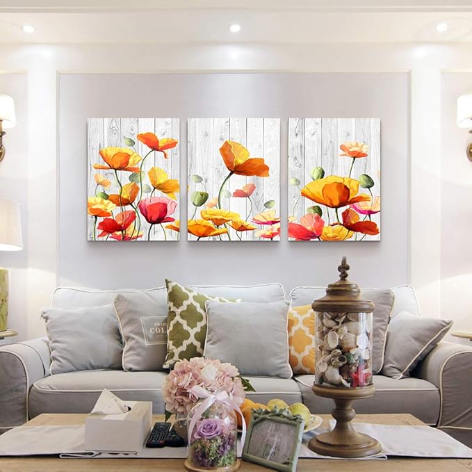 Bedroom Decoration kitchen Wall Artworks Canvas Wall Art for Living Room, 3 piece bathroom Wall decor Yellow flowers Watercolor painting posters Pictures office restaurant wall painting Home decor