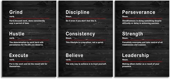 Inspirational Canvas Wall Art Office Motto Decor Discipline Consistency Strength Noun Posters Prints Artwork Motivational Quotes Wall for Home Living Room Wall Decor Wooden Framed [60" W X 28" H]