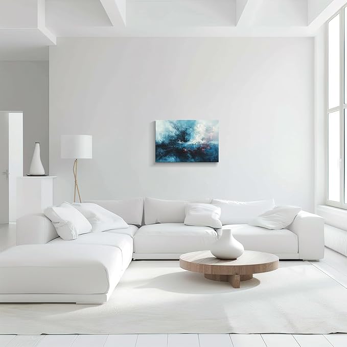 gaosoul Modern Abstract Canvas Wall Art Blue Graffiti Painting on White Background Stylish Framed Minimalism Artwork Prints for Living Room Bedroom Office Decor 24x16in
