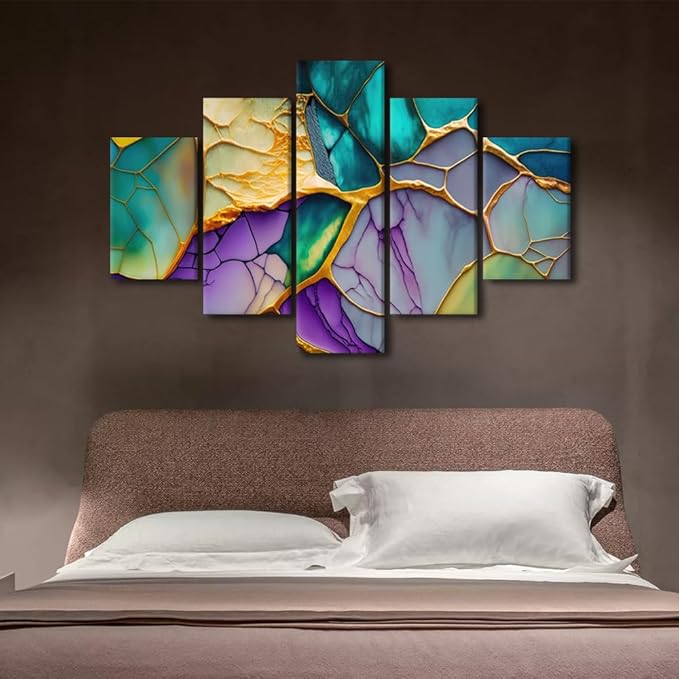 Canvas Wall Art Decor Abstract Canvas Art Modern 5 Panel Home Wall Decor Mountains Rivers Lakes Seas Abstract Painting Art for Abstract Enthusiasts Room Decoration Stretched Ready to Hang 60x40 in