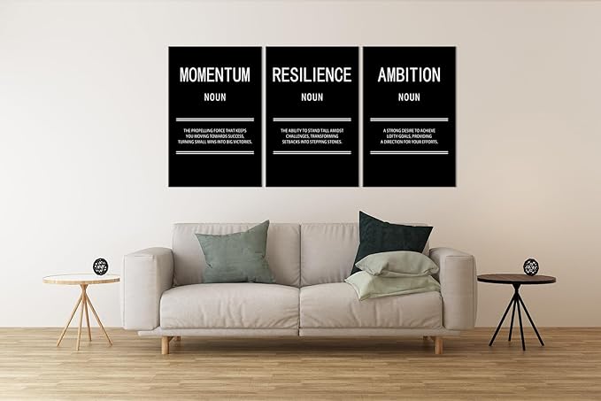 WYJZDZQ8 Inspirational Wall Art Ambition Momentum Resilience 3 Panel Motivational Canvas Print Poster Picture Painting Modern Inspiring Artwork for Home Living Room Office Wall Decor [72''Wx 36''H]