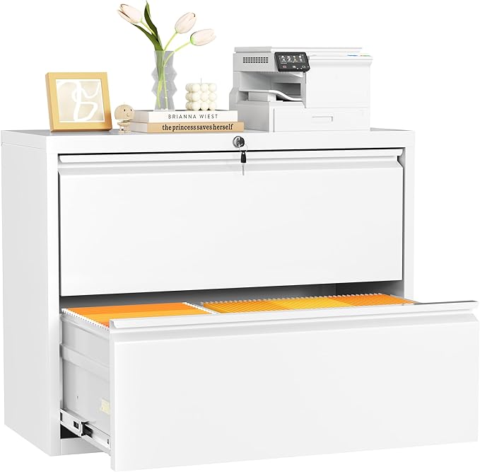 INTERGREAT 2 Drawer Lateral File Cabinet, White Lateral Filing Cabinets with Lock, 28" W Filing Organization Storage Drawers, Horizontal File Cabinets for Home Office, Letter/F4/A4