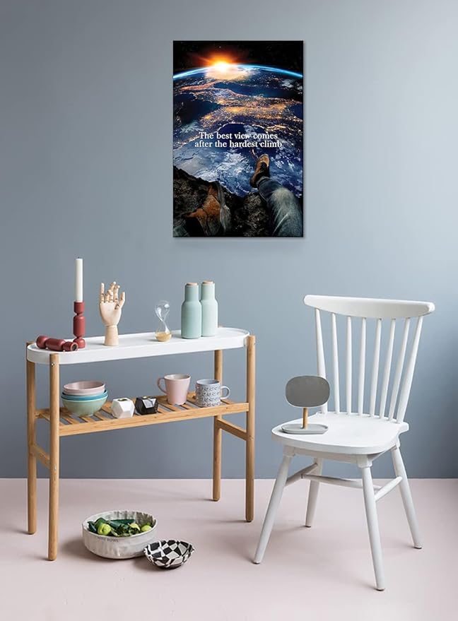 Success Quotes The Best View Comes After The Hardest Climb Inspirational Motivational Posters And Prints Canvas Painting Modern Wall Art Pictures in Office Home Decor Framed Ready to Hang-12 Wx16 H