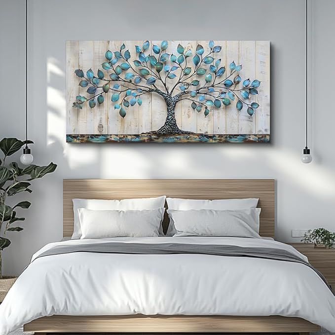 QIYILEXWART Canvas Wall Art For Living Room Large Wall Decor For Office Bedroom Decorations Green Tree Landscape Pictures Abstract Painting Artwork Room Wall Mural Aesthetic Home Decor 30x60 In