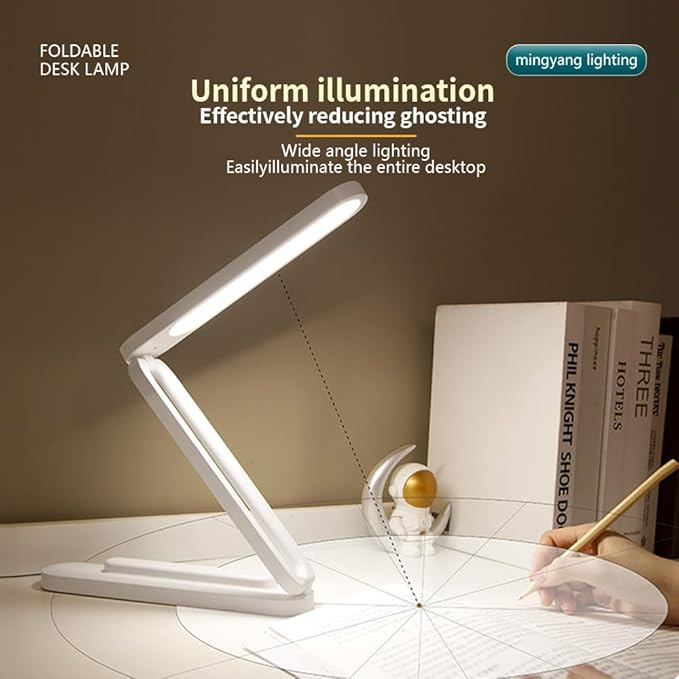 Foldable LED Desk Lamp, Slim Rechargeable USB Table Light, 2400mAh Reading Lamps, 3 Color Modes & Stepless Dimming, Portable Small Desk Light for Office Home Dormitory