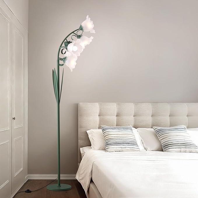 5 Light Flower Floor Lamp for Living Room,3CCT LED Arc Floor Lamp with Foot Switch,Floral Standing Lamp for Bedroom with Acrylic Shades,Tall Lamp for Girls & Women Bedroom Decor(Bulbs Included)