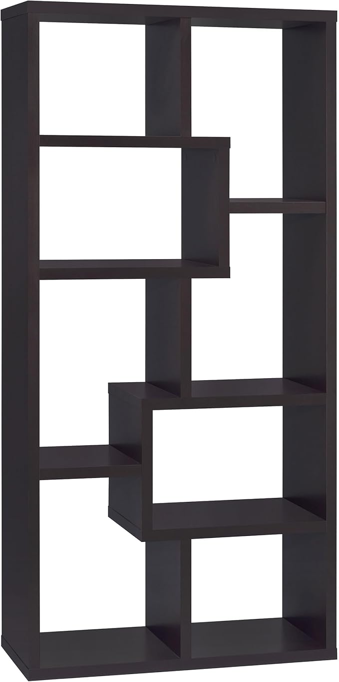 Coaster Home Furnishings - Theo - Engineered Wood with Paper Lamination - 6-Shelf Bookshelf with Geometric Design - Transitional - Home Office and Living Room - 71-Inch - Cappuccino - 800264