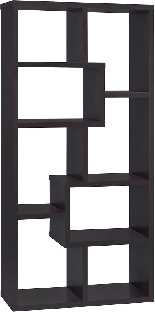 Coaster Home Furnishings - Theo - Engineered Wood with Paper Lamination - 6-Shelf Bookshelf with Geometric Design - Transitional - Home Office and Living Room - 71-Inch - Cappuccino - 800264