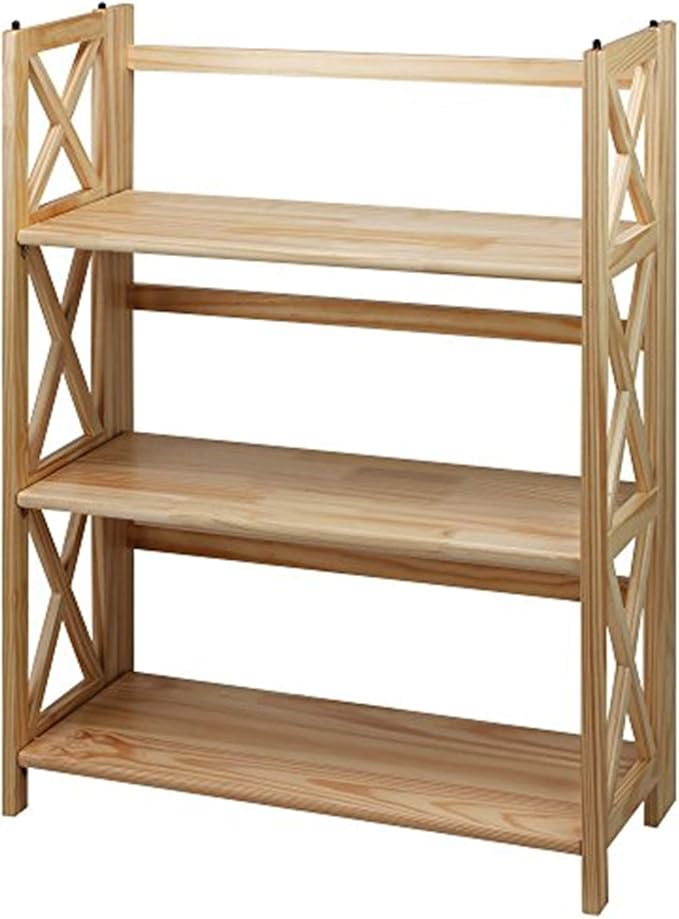 Casual Home Montego 3-Shelf Corner Folding Bookcase with Mantel Top, Natural