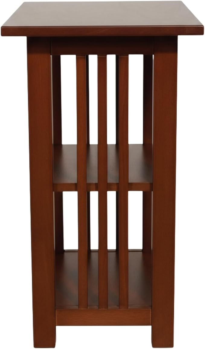 Alaterre Furniture Mission 3-Tier End Table with Vertical Slat Side Panels – Craftsman Style Wood Side Table with Open Storage for Living Room, Bedroom, or Cozy Reading Nook (Cherry)