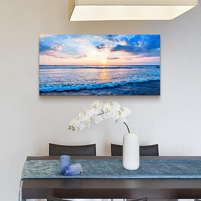 Lapremoly Canvas Wall Art - Large Living Room & Office Decor - Blue Ocean Waves Landscape - Ready To Hang