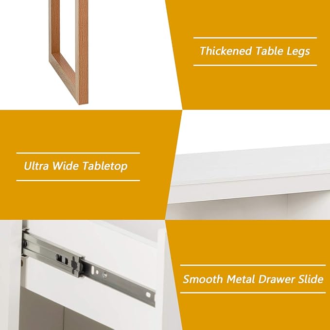Tangkula Wooden Home Office Desk with Drawer & Cabinet, PC Laptop Workstation Study Writing Desk, Ideal for Bedroom Home Office (White & Natural)