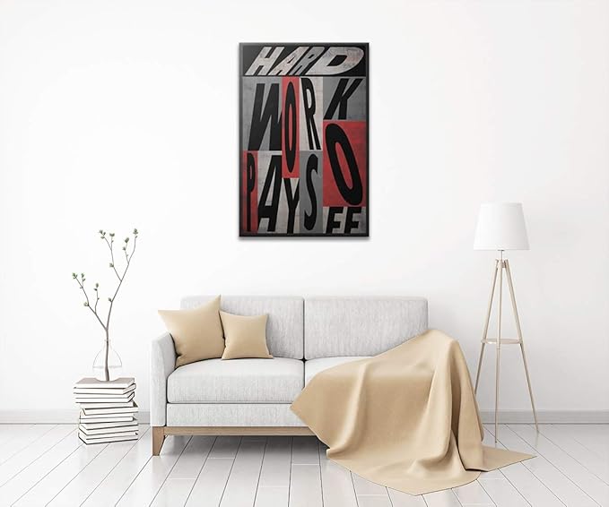 Yatsen Bridge Inspirational Canvas Painting Wall Art, Work Hard Pays Off Motivational Quote Picture Art Print, Modern Home Office Wall Decor Stretched and Framed Ready to Hang - 24x36 inches