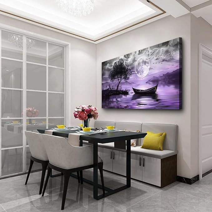 hyidecorart Large Wall Art For Living Room Canvas Wall Decor For Bedroom Office Decoration Black And White Wall Paintings Purple Scenery Abstract Pictures Canvas Prints Artwork Home Decor 48" x 24"