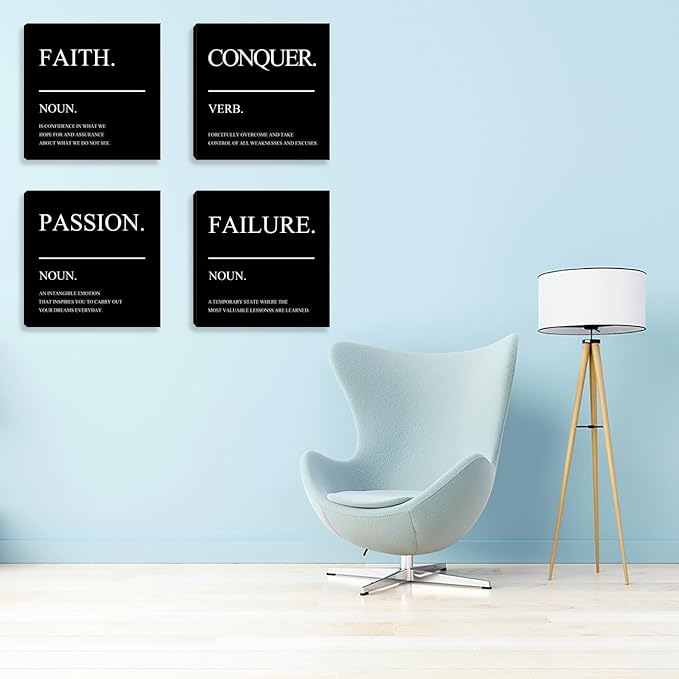 Inspirational Wall Art Motivational Canvas Wall Art Positive Office Wall Decor Poster Black Wall Picture Painting Men Home Office Bedroom Living Room Decor Artwork Framed - 12"x12"x4PCS