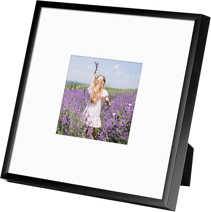 Golden State Art, Gallery Wall Frame Set of 6 - Black 8x8 Aluminum Photo Frames with Mat for 4x4 Pictures - 8 x 8 inch Metal Frame with Real Glass Cover - Elegant Home or Office Decor