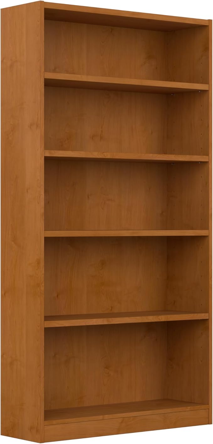 Bush Home Universal Tall 5 Shelf Bookcase in Natural Cherry, Vertical Storage and Display Bookshelf for Home Office or Living Room Organization