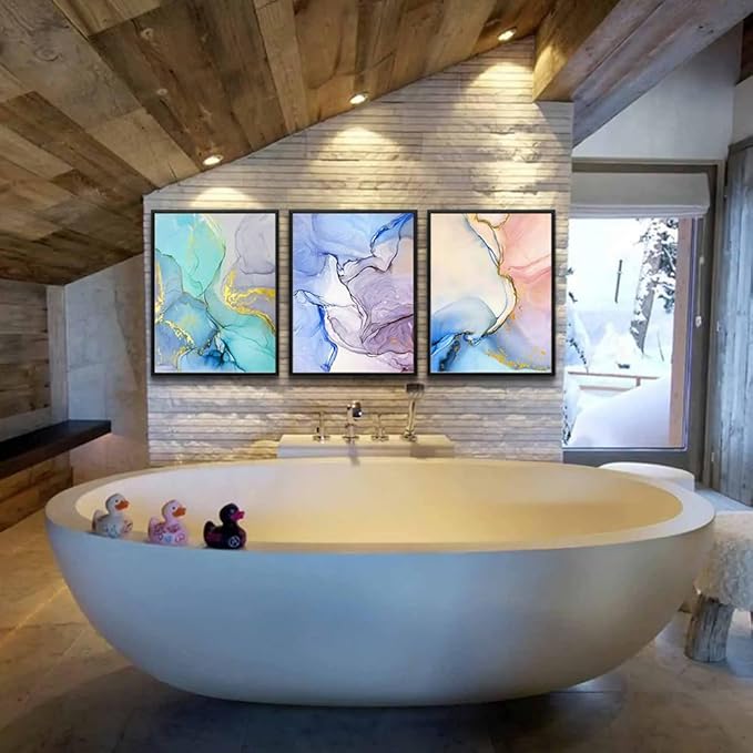 AHUASJART Abstract Wall Art For Living Room Large Wall Decoration For Bedroom Colorful Color Abstract Wall Paintings Office Wall Decor Pictures Modern Home Decor Set of 3 Black Framed Art Prints
