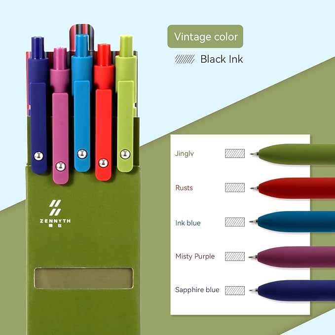 MengRan Gel Pens Set,0.5mm Fine Point Tip,Quick Drying Ink, Smooth Writing Cute Gifts Pens for Men (5 Pcs Vintage-Black Ink)