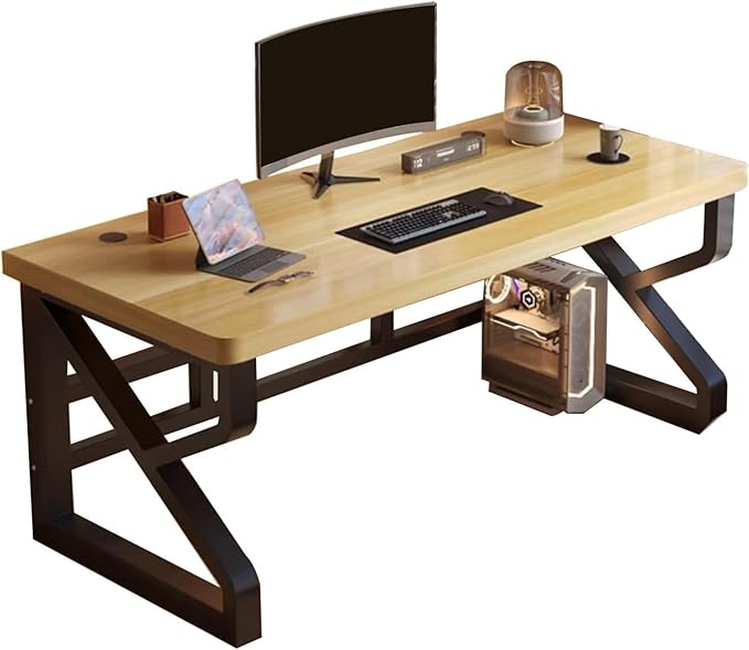 Office Desk，Computer Desk，Writing Desk Work Desk for Home Office, Study, Modern Simple Desk, Large legroom, Metal Frame(Beige,31.5in*23.6in*29.5in)