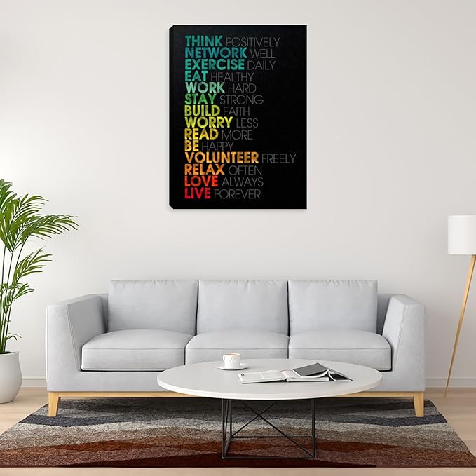 Inspirational Black Canvas Wall Art Motivational Positive Quotes Office Wall Decor Painting Picture Poster Art Prints Living Room Bedroom Workplace Office Framed Artwork Decorations 12"x16"