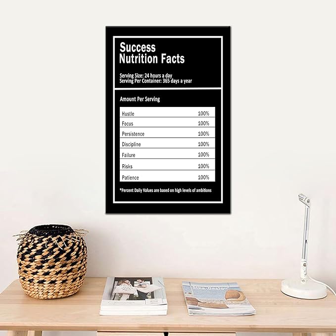 Inspirational Canvas Wall Art Success Nutrition Facts Poster Print Inspiring Entrepreneur Quotes Motivational Painting Artwork Decor for Bedroom Office Framed Ready to Hang [12''Wx18''H]