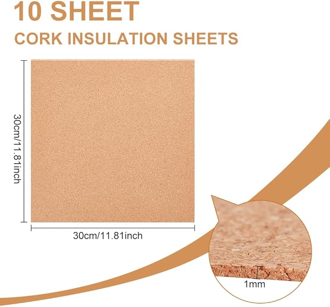 BENECREAT 10 Pack 12x12 Inch Cork Board 1mm Thick Cork Board Tiles Square Cork Tiles Coaster Cork Sheets Tiles for Bulletin Boards, Wall Decoration, DIY Crafts