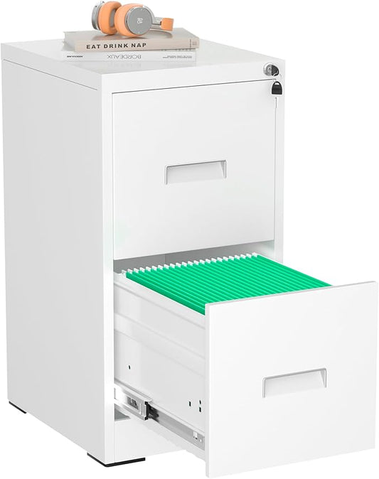 Superday 2 Drawer File Cabinets, 18” D Vertical File Cabinet with Lock, Locking Filing Cabinet for Home Office, White Metal Filing Cabinets for Hanging Letter/Legal Folders, Easy Assemble