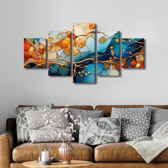 Canvas Wall Art Decor for Home Modern Living Room Wall Art Abstract Enthusiasts House Wall Art Colorful Abstract Poster Printing Artwork 5 Panel Wall Art Stretched and Framed Ready to Hang 60x32 in