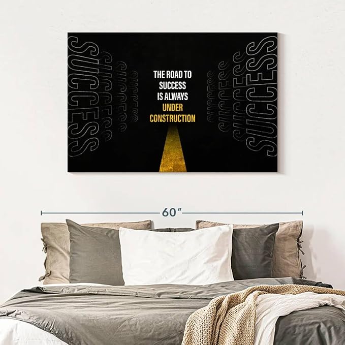ElephantStock - Work On Your Road To Success Wall Art - Horizontal Canvas Wall Art - Home Office Wall Decor - Digital Art Inspirational And Typography Canvas Art - Black And White Decor - 48" x 32"