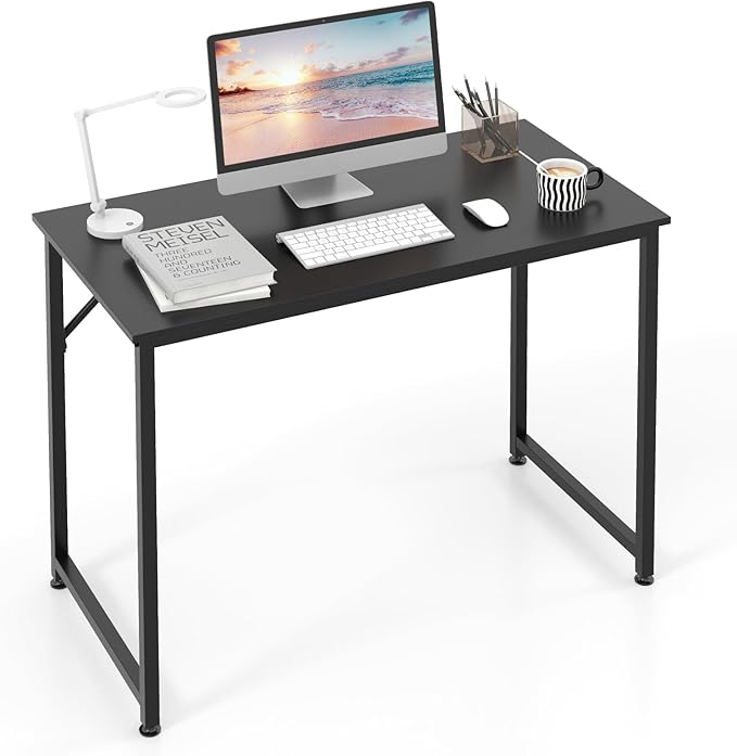 Giantex 40-Inch Black Small Computer Desk, Home Office Writing Desk with Heavy-Duty Metal Frame, Modern Simple Gaming Table PC Workstation, Versatile Small Desk for Bedroom