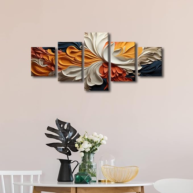 Wall Art Decor for Men Abstract Canvas Wall Art Modern Colored Strips of Paper Abstract Art Printing 5 Panel Canvas Poster Prints for Living Room Decor Stretched and Framed Ready to Hang 50x24 in