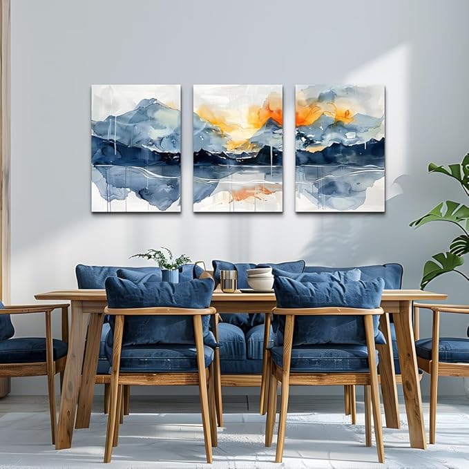 TTHYUEWS Large Wall Art Prints Artwork Living Room Wall Art 3 Pcs Mountain Landscapes Canvas Wall Decor for Bedroom Office Decoration Bathroom Abstract Pictures Modern Paintings Aesthetic Home Decor
