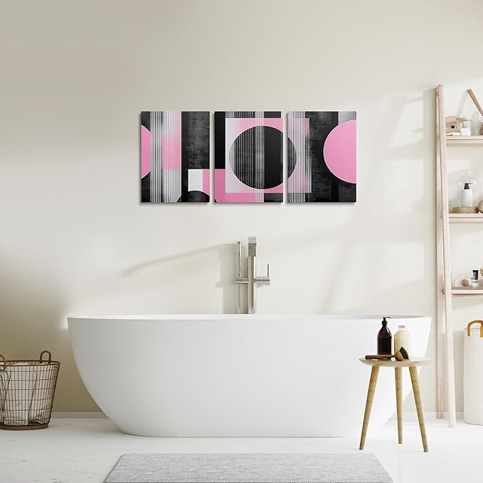 jejeloiu 12"x16"x3pcs Office Decorations Artwork Posters Pink Modern Geometric 3 Piece Canvas Wall Art for Living Room Bedroom Abstract Art Picture Wall Decor