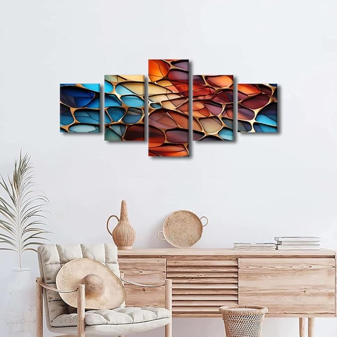 Living Room Decor Abstract Canvas Wall Art for Men Modern Colored Glass Abstract Art Poster 5 Panel Home Wall Art for Native Americans Bedroom Office Wall Decor Framed Ready to Hang 50x24 in