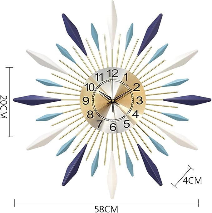 Wall Clock Art Simple Wall Clock Large Metal Wall Clocks Sunburst 3D Wall Clock with Silent Quartz Movement Modern Non Ticking Clock for Living Room, Bedroom, Office,68cm Wall Decor Clock Hello ( )