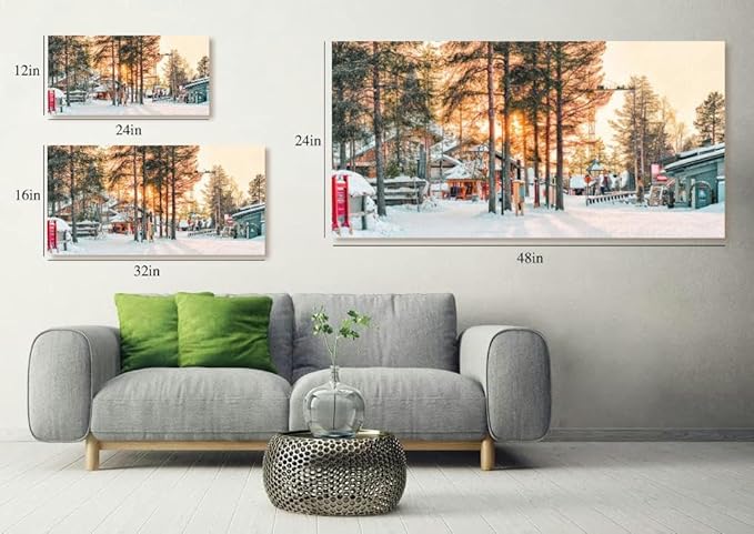 Sunset at Santa Village Lapland Canvas Wall Art Large Framed Prints Pictures Wall Decor Posters Painting Artwork for Living Room Bedroom Kitchen Bathroom 12x24