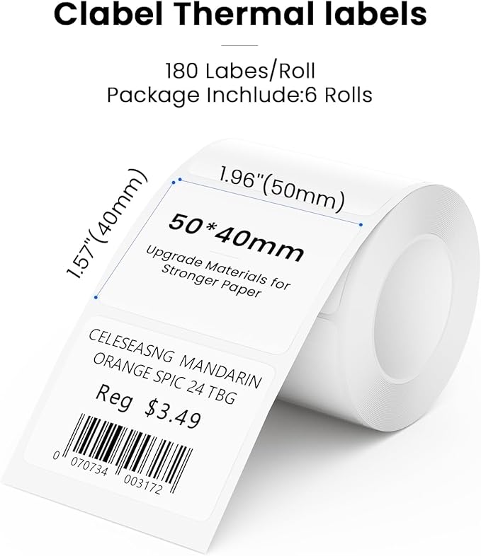 CLABEL Label Maker Machine with Tape 221B Inkless Label Printer Include 6 Rolls 1.96 * 1.57mm Labels Paper Handheld Barcode Printer for Retail School Office Organization Label Makers with APP Gray