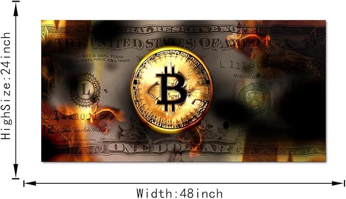 Yatsen Bridge Motivational Dollar Money Artwork Burning Bitcoin and Dollar Wall Art Framed Art Ready to Hang-48x24 inches