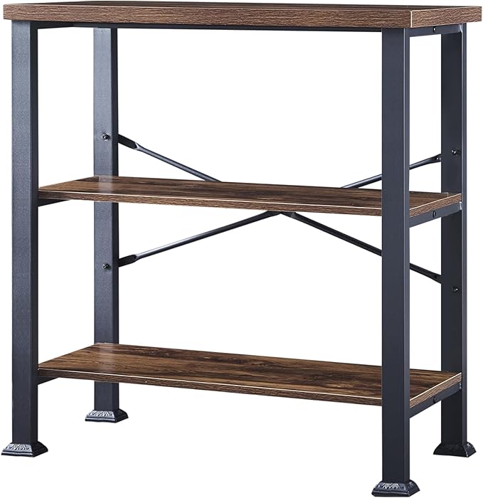 HOMBAZAAR 3 Tier Bookshelf,Rustic Brown Industrial Book Shelf,Engineered Wood and Metal Small Bookcases,Low Shelf Bookcase for Living Room,Office,Bedroom and Kitchen
