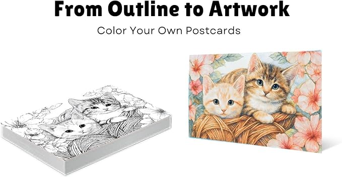 Artwink Watercolor Coloring Cards – Cat Theme, 15 Sheets (5x7 Inches, 300gsm), Works with Watercolor, Colored Pencils, or Markers, Great for Coloring Book Lovers & Watercolor Painting Practice