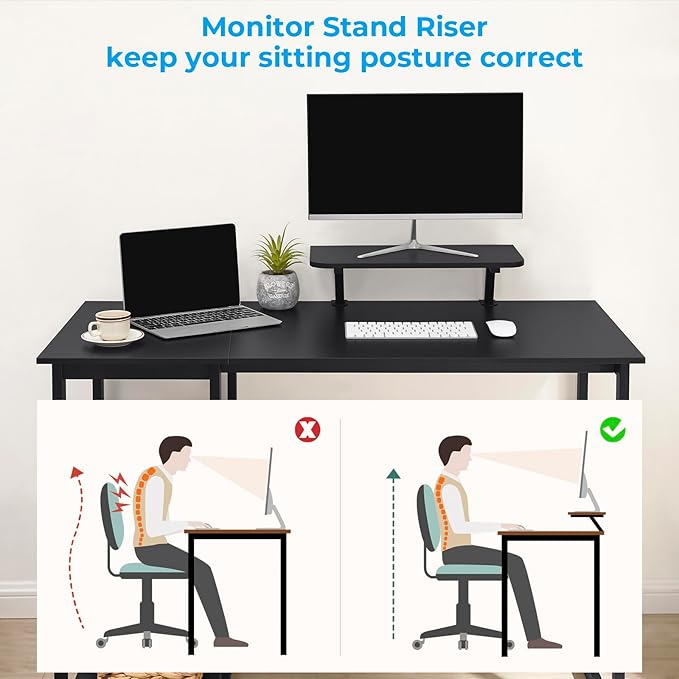 GreenForest Computer Home Office Desk with Monitor Stand and Storage Shelves on Left or Right Side,47 inch Modern Writing Study PC Laptop Work Table,Black