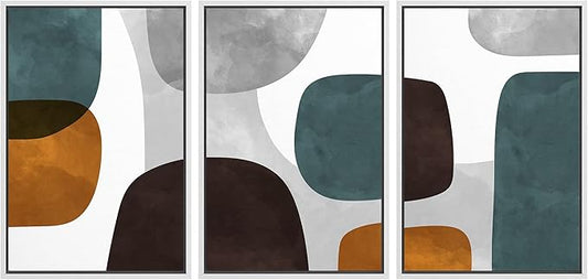 SIGNFORD Framed Wall Art Print Set Pastel Watercolor Geometric Blots Shape Abstract Illustrations Modern Decorative Multicolor Relax/Calm Chic for Living Room, Bedroom, Office - 16"x24"x3 White