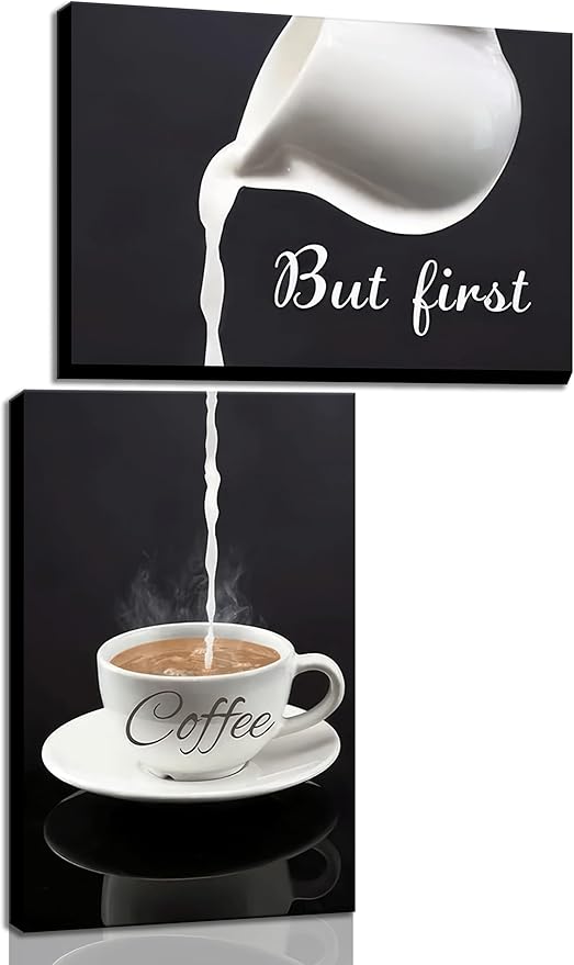 2pc Coffee Bar Wall Art Decor But First Coffee Sign Posters Prints Kitchen Dining Room Canvas Poster Wall Decor Modern Home Pictures Artwork for Bedroom Living Room Painting framed
