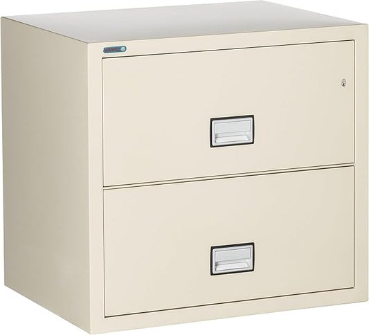 31 inch Wide 2-Drawer Lateral Fireproof File Cabinet – Legal and Letter Size Filing – Key Lock – Water Resistant – Fire Safe and Impact Rated – Putty Finish – Model LAT2W31P