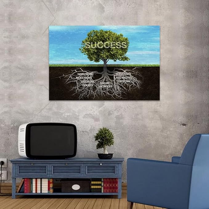 Modern Vintage Office Inspirational Canvas Prints Wall Art Success Tree Motivational Teamwork Posters and Prints with Wooden Frame for Classroom Gym Office Bedroom Decoration -44L'' x 28W''