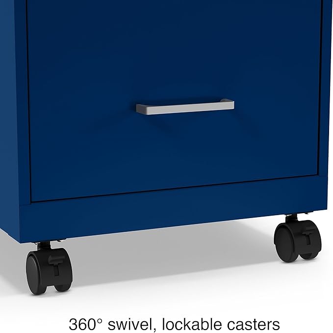 STAPLES 2-Drawer Vertical File Cabinet, Letter Size Documents, Lockable & Mobile, 18" D x 14" W x 26.3" H, Blue