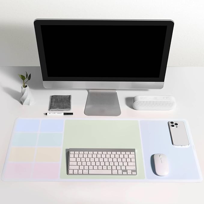 LOUKIN Erasable Dry Erase Desk Mat, Mouse Pad, Writing White Board, Non-Slip Desktop Protector for Office, Home, School (Includes 2 Wet Erase Markers & Cleaning Cloth) 32"x14"